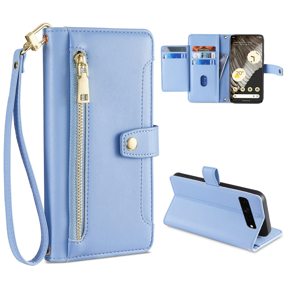 For Google Pixel 7 Pro 5G Textured PU Leather Zipper Pocket Flip Folio Case Multiple Card Slots Wallet Stand Wallet Phone Cover with Wrist Strap and Shoulder Strap For Google Pixel 7 Pro 5G Textured PU Leather Zipper Pocket Flip Folio Case Multiple Card Slots Wallet Stand Wallet Phone Cover with Wrist Strap and Shoulder Strap